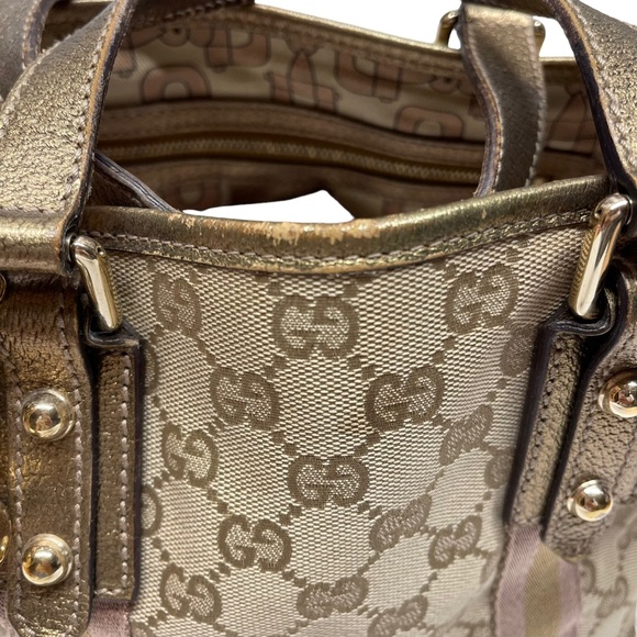 Gucci Handbag Tote Purse Sherry GG Canvas Beige Gold - Picture 2 of 12